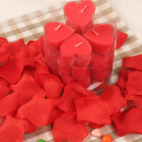 意尔嫚 无烟铝托工艺创意蜡烛 生日婚庆求婚浪漫表白圆形蜡烛 20粒+100片仿真玫瑰花瓣（红色）