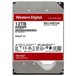 Western Digital 西部数据 红盘系列 3.5英寸NAS硬盘 12TB 256MB(5400rpm、PMR)WD120EFAX