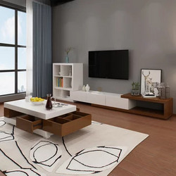 A家家具 简约拼色可伸缩 茶几+电视柜组合