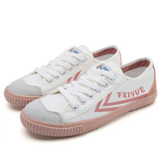 feiyue/飞跃皮革拼接小白鞋女春秋新款帆布鞋女学生休闲鞋子 2083白红粉 34