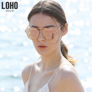 LOHO 太阳镜女款偏光女士大脸大框墨镜出行旅游遮光太阳眼镜 LHK009 玫瑰粉