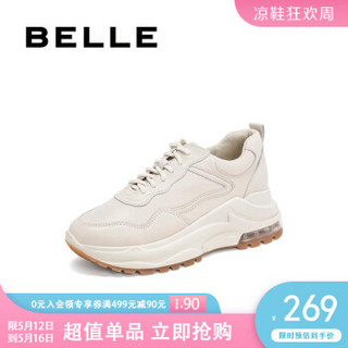 BELLE/百丽女鞋休闲鞋年季新品商场同款运动风牛皮革皮松糕厚底BZ122AM9 米色 38