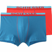SCHIESSER 舒雅 男士棉质平角中年内裤套装E5/13977T 2条装(中蓝XL+红色XL)