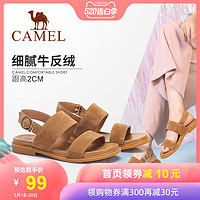 骆驼女鞋 夏季新款 舒适休闲牛反绒一字搭扣韩版百搭低跟凉鞋