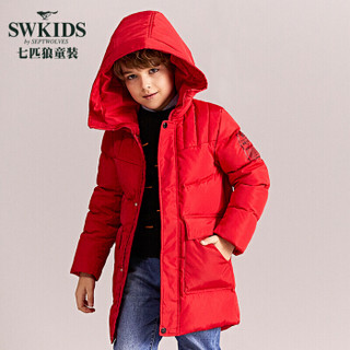 七匹狼童装男童羽绒服中长款连帽加厚外套2019冬季新款DSJD70702065 大红 150cm