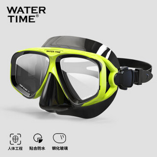 WATERTIME 蛙咚 潜水镜 浮潜面具 成人装备护鼻蛙镜 黄黑色