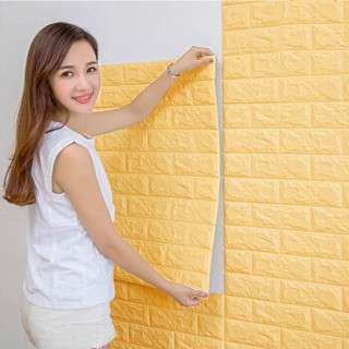 多美忆 墙纸自粘3d立体墙纸砖纹墙贴壁纸客厅卧室电视背景墙加厚壁纸70*77cm橙黄色