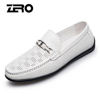 零度(ZERO)男士商务简约休闲户外时尚柔软耐折防滑透气套脚镂空鞋子 白色 43