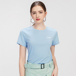 【速干轻薄】2021年夏季速干衣休闲舒适运动短袖女式t恤短T L 水波蓝-2