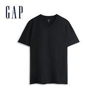 Gap男装舒适V领短袖T恤夏季530926 2020新款简约纯色男士休闲上衣