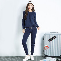 朗悦女装 新款韩版时尚运动休闲卫衣套装修身卫裤两件套 LWWY181238 藏蓝色 XL