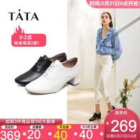 Tata/他她黑色皮鞋女中跟2020春商场同款休闲百搭深口单鞋XIF01AM0 *2件