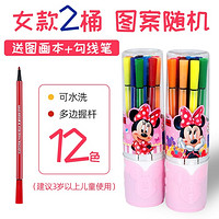 Disney 迪士尼 Z6158-3 水彩笔12色*2桶 送图画本+勾线笔