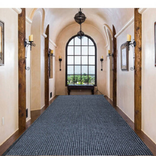 墨斗鱼 防滑PVC复合地垫进门迎宾吸水蹭土条纹地毯单张 1.2*5米灰色地垫可裁剪可定制