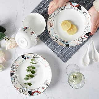 佳佰&玉泉轻奢创意骨瓷餐具套装碗碟套装盘子中式家用陶瓷 斑斓-10件