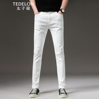 太子龙(TEDELON) 牛仔裤男纯白色弹力修身小脚舒适型酷商务休闲百搭潮流长裤子T02428 白色30