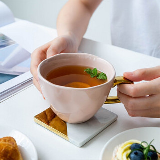 全适 北欧镀金陶瓷杯子大容量水杯马克杯情侣杯咖啡牛奶早餐杯麦片杯 360ml 粉色