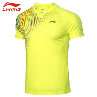 李宁（LI-NING）羽毛球服男款速干吸汗透气舒适弹力柔软比赛套装 短袖AAYQ073-1+短裤AKSP805 荧光亮绿 3XL