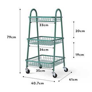 心家宜 带轮可移动置物架 婴儿用品小推车 家用多层收纳架拉网储物架 零食架子 翡冷翠 984309L
