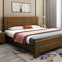 美天乐 床 实木床 1.5米1.8米现代简约婚床 新中式高箱储物床 单双人床(1.8*2米榉木色 床)