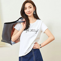 拉夏贝尔新款女装夏装韩版纯色圆领短袖星座T恤宽松打底衫潮
