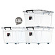 禧仕多 58L透明收纳箱带滑轮塑料环保储物箱家用整理箱3个装X-6075+凑单品