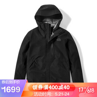 北面（The North Face ）2020春款冲锋衣男户外舒适防泼水防风夹克外套 46LB/JK3 黑色 L码