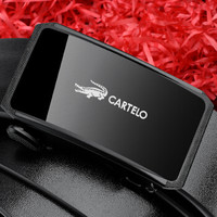 卡帝乐鳄鱼(CARTELO)皮带男士牛皮复古自动扣内穿商务休闲韩版百搭裤腰带男黑色 520礼物男创意 110-125CM