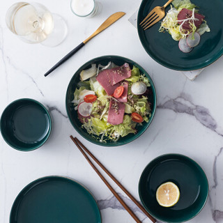 悦笙 金边孔雀绿5.5英寸韩式陶瓷面碗汤碗饭碗
