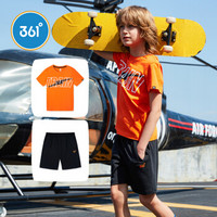 361° 361度 男童套装短袖T恤短裤2件套 夏季儿童短袖 N51923471 芬达橙/碳黑 130