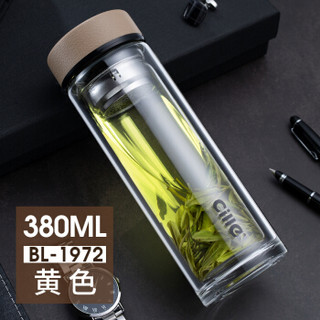 希乐 双层玻璃茶杯子 茶水分离杯 泡茶杯带过滤 透明商务办公室水杯 家用便携随手随身杯 男士茶叶杯 BL1972