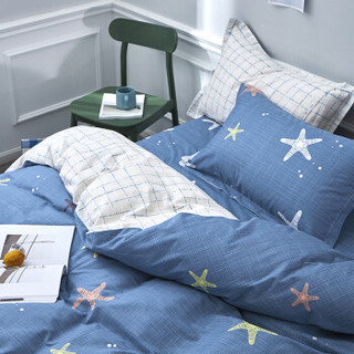 艾薇 套件家纺 全棉床单四件套单人床上用品 海星派对 1/1.2米床 被套150*215cm