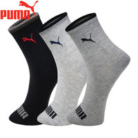 PUMA/彪马袜子男士休闲中筒运动棉袜3双装M-2916-3 黑色1中麻灰1深麻灰1 均码