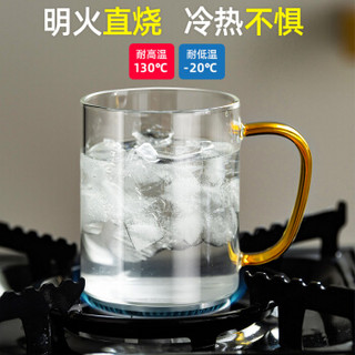 天喜（TIANXI）玻璃杯 家用泡茶杯四色透明带把手水杯套装 耐高温防爆早餐牛奶杯 300ml*4