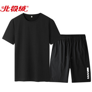 北极绒 Bejirong T恤套装男士 2020春夏青年运动休闲简约圆领短袖短裤两件套 TX001黑-MZX8819黑 XL