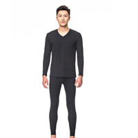 大朴家纺 精梳棉薄暖弹力男士长袖内衣套装 质地轻柔保暖 纯棉内衣 保暖 V领_黑色 XL/180