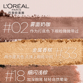 欧莱雅（LOREAL）大地统御色盘（人气单色眼影#02 #33 #18 天鹅绒质地 易上色 经典大地色 ）