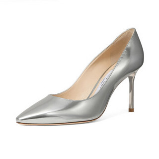 JIMMY CHOO 周仰杰 女士ROMY 85系列银色镜面革尖头浅口高跟鞋 ROMY 85 LQM SILVER 7/37