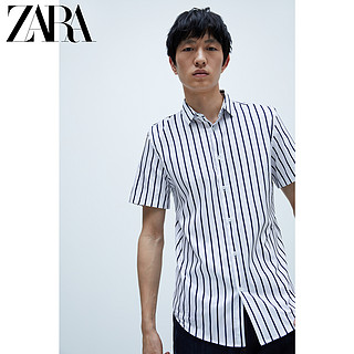 ZARA 新款 男装 条纹超修身短袖衬衣衬衫 04198485250