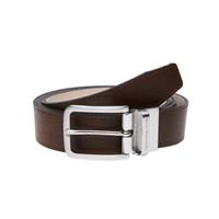 TRUSSARDI JEANS杜鲁萨迪男士棕色米色双面做旧皮质针扣腰带71C605 105