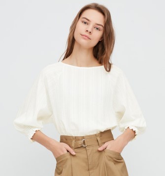 uniqlo优衣库426563女款全棉提花七分袖上衣