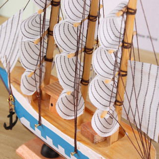 盛世泰堡 木制帆船20cm 客厅装饰摆件 酒柜电视柜办公室装饰摆件 地中海帆船模型 浅蓝色
