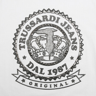 TRUSSARDI JEANS杜鲁萨迪男士白色铆钉图案棉质短袖T恤52T505 01 XL码