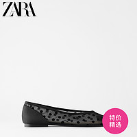ZARA新款 TRF 女鞋 黑色圆点印花平底芭蕾鞋 13503510040