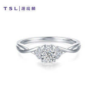TSL谢瑞麟18K金钻戒女白金群镶钻石戒指求婚订婚戒指环BB022 （约6分, 7颗钻石） 12#圈口