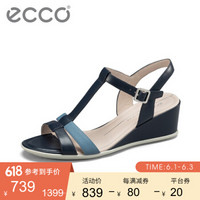 ECCO爱步 时尚牛皮坡跟凉鞋女2019新款 春季 舒适 型塑系列250133 蓝/复古蓝25013358913 37