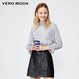 Vero Moda2020春夏新款亮片拼接褶皱半高领雪纺衫女|320158517
