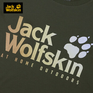 JackWolfskin/狼爪男装春夏新款户外休闲舒适吸湿干爽透气圆领印花短袖T恤5818373 5818373-5100/深苔绿 M