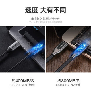 绿联Type-C数据线公对公PD充电器线USB-C快充充电线3.1传输通用苹果华为Macbook电脑 1.5M 深灰色