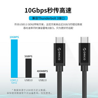 奥睿科（ORICO）公对公数据线 USB3.1快充充电线双头USB-C转接头线 支持苹果Mac华为 黑色线长1米 【5A电流 升级款】
